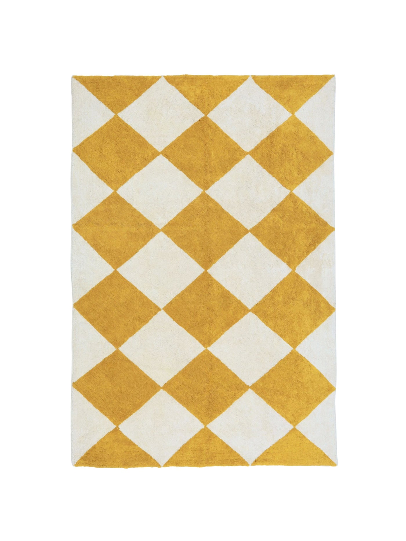 Natural rug with mustard yellow checker details