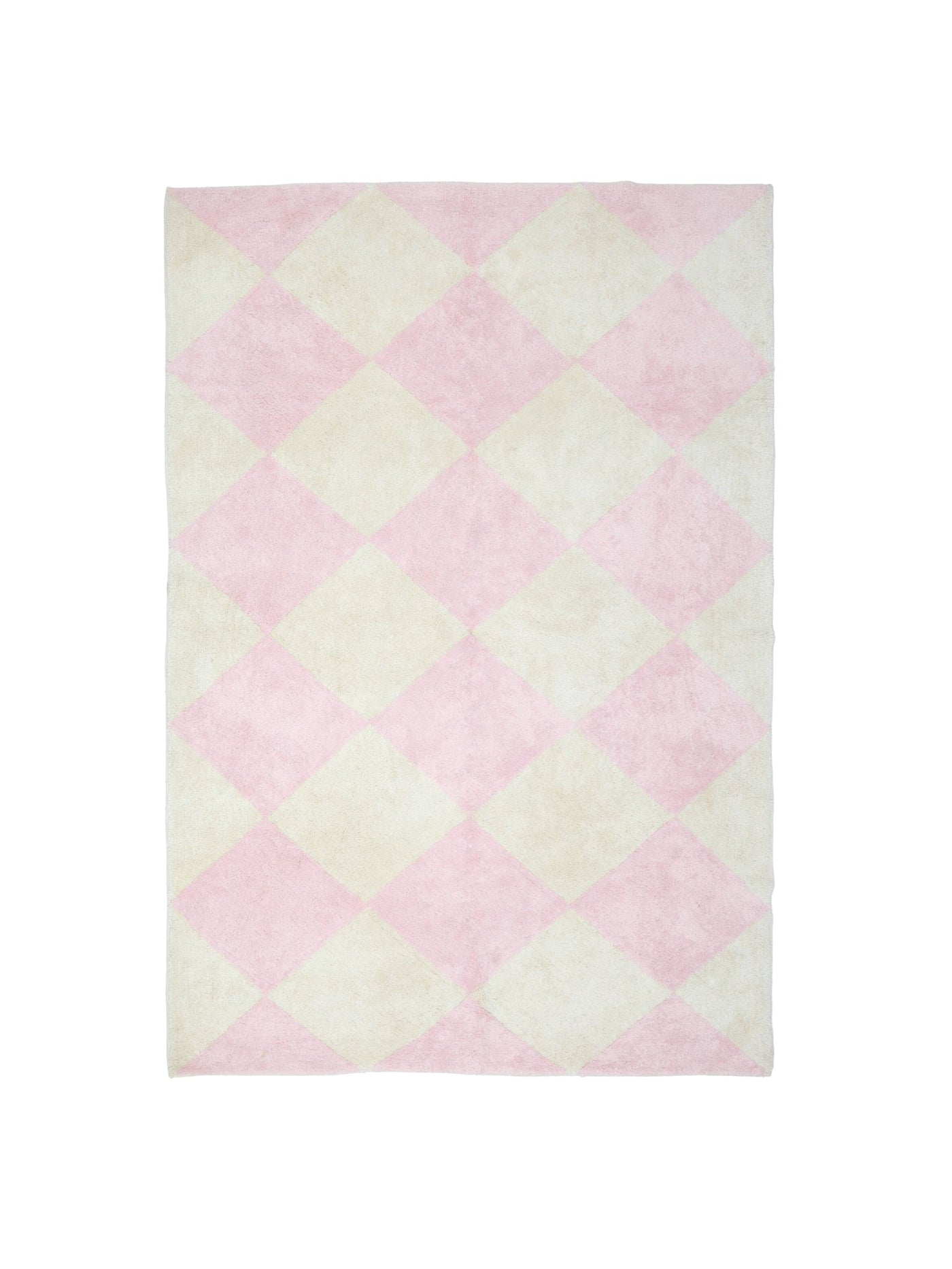 Natural rug with soft pink checker details