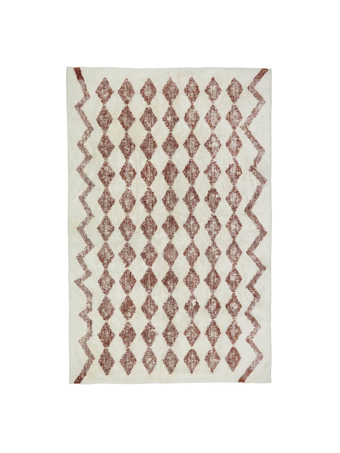 Natural rug with rust brown diamond details