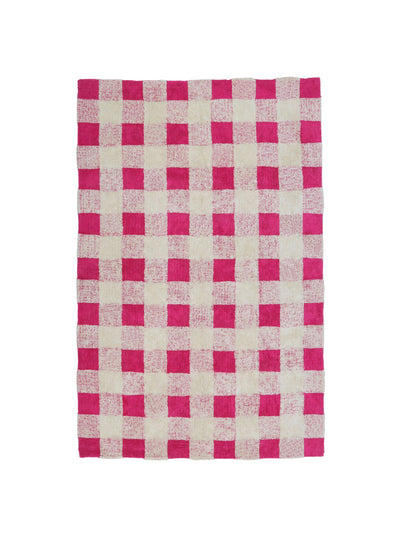 Natural rug with hot pink gingham details