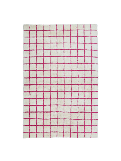 Natural rug with hot pink grid details