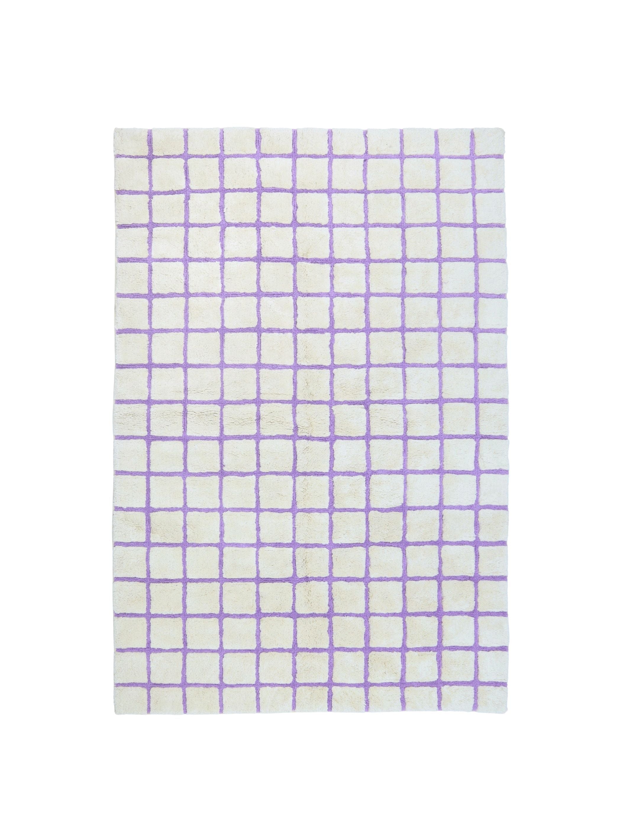 Natural rug with lavender purple grid details